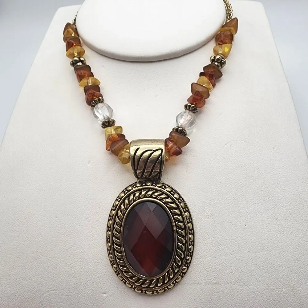Vintage Avon Orange & Gold Tone Necklace